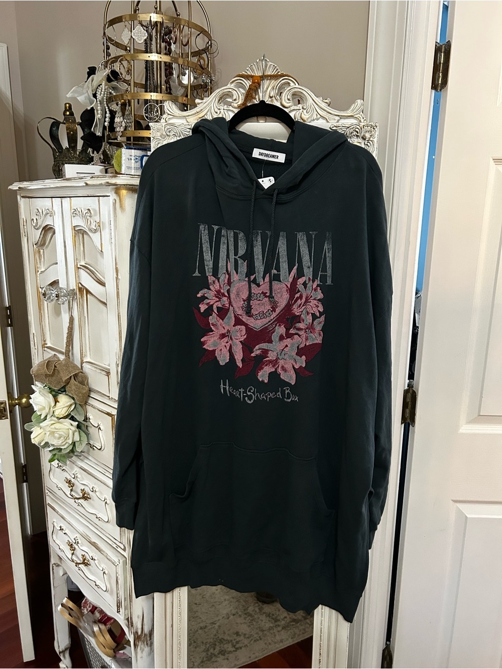 Free People Daydreamer Nirvana Hooded Sweatshirt Mini Dress Large NWT